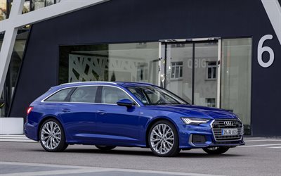 Audi A6 Avant, 2019, ulkoa, uusi sininen A6, n&#228;kym&#228; edest&#228;, sininen vaunu, Audi