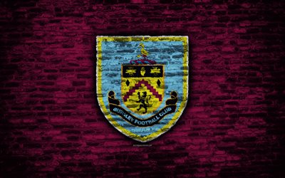 Burnley FC, logotipo, violeta pared de ladrillo, de la Premier League, el club de f&#250;tbol ingl&#233;s, f&#250;tbol soccer, f&#250;tbol americano, Los Claretes, textura de ladrillo, Burnley, Inglaterra
