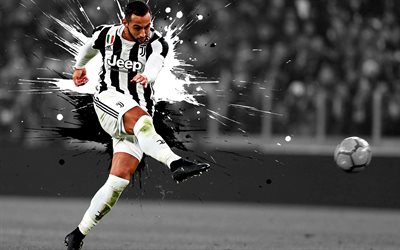 Medhi Benatia, 4k, konst, Juventus FC, Marockanska fotbollsspelare, st&#228;nk av f&#228;rg, grunge konst, kreativ konst, Serie A, Italien, fotboll