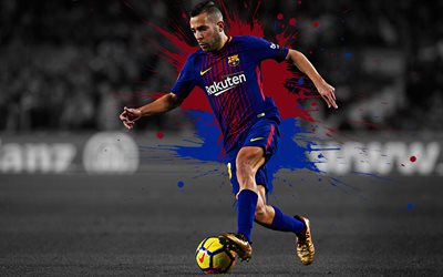 Jordi Alba, 4k, art, Barcelona FC, Marokon jalkapalloilija, roiskeet maali, grunge art, creative art, Liiga, Espanja, jalkapallo