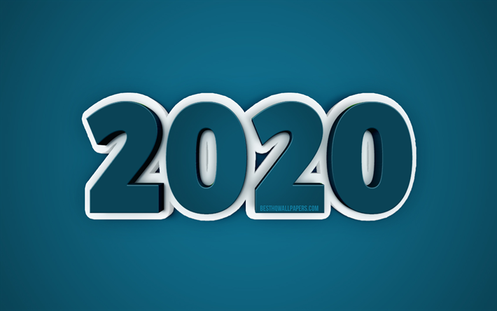 Dark blue 2020 background, 2020 3d background, Happy New Year 2020, 3d art, 2020 concepts, 2020 New Year