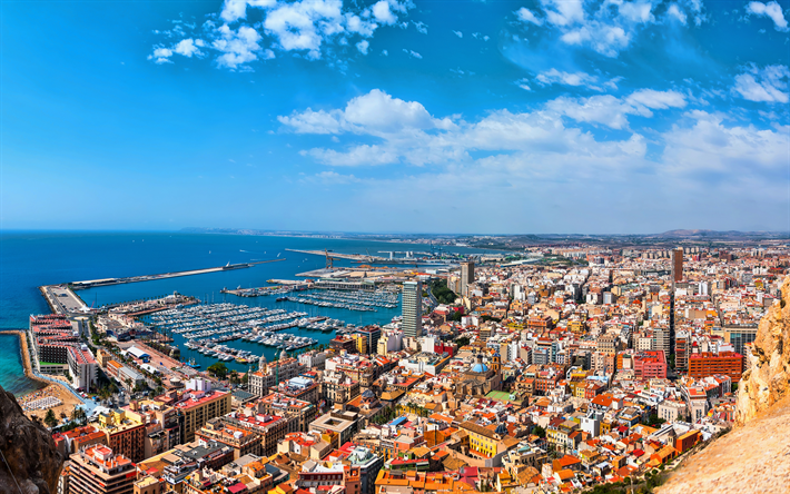 Alicante, 4k, summer, cityscapes, spanish cities, Spain, Alicante skyline, Cities of Spain
