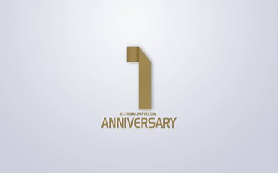 1st Anniversary, Anniversary golden origami Background, creative art, 1 Year Anniversary, gold origami letters, 1st Anniversary sign, Anniversary Background