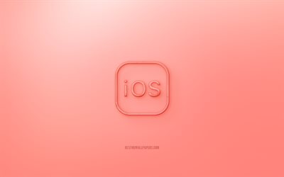 IOS 3D logo, red background, IOS jelly logo, IOS emblem, creative 3D art, IOS, iPhone wallpaper, Apple