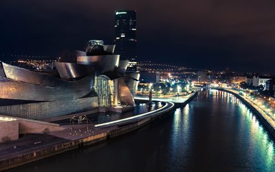 Bilbao, 4k, nightscapes, espanjan kaupungeissa, Espanja, Bilbao skyline, kaupunkimaisemat, Kaupungeissa Espanjassa, Bilbao y&#246;ll&#228;