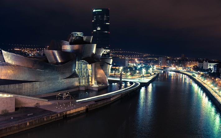Bilbao, 4k, paisajes nocturnos, las ciudades espa&#241;olas, Espa&#241;a, Bilbao horizonte, paisajes urbanos, las Ciudades de Espa&#241;a, Bilbao en la noche
