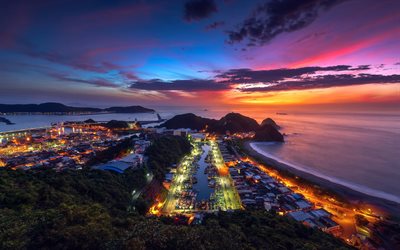 Suao, Taiwan, evening, sunset, ocean coast, Pacific Ocean, Suao cityscape