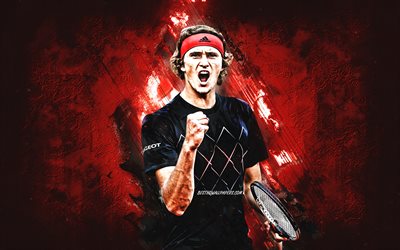 アレクサンダー Zverev, 肖像, ドイツのテニスプレイヤー, ATP, 赤石の背景, 【クリエイティブ-アート, テニス