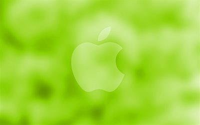 Apple lime logotyp, 4k lime suddig bakgrund, Apple, minimal, Apples logotyp, konstverk
