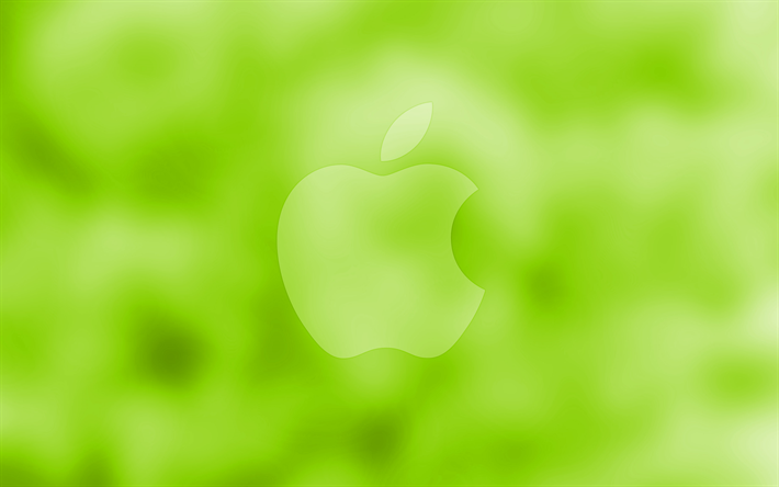 Apple lima logotipo de 4k de lima fondo desenfocado, Apple, m&#237;nimos, el logotipo de Apple, obras de arte