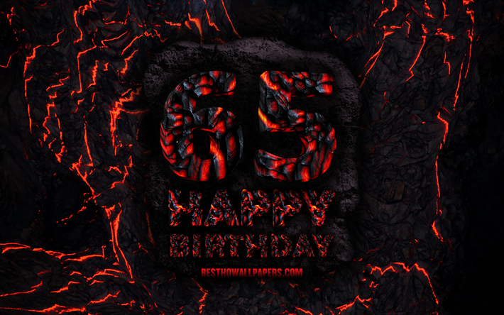 4k, Happy 65 Years Birthday, fire lava letters, Happy 65th birthday, grunge background, 65th Birthday Party, Grunge Happy 65th birthday, Birthday concept, Birthday Party, 65th Birthday