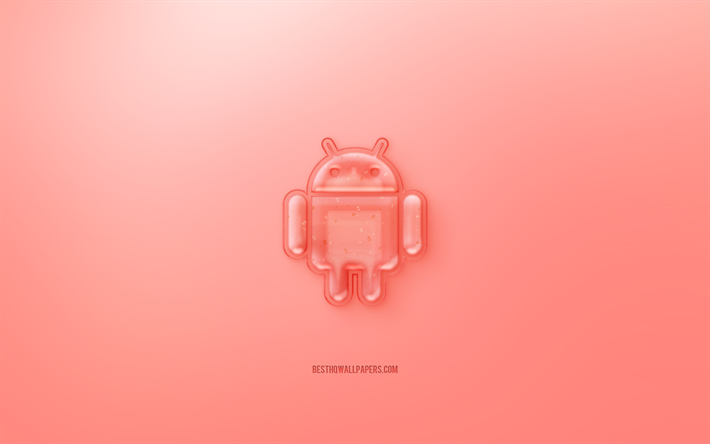 android 3d-logo, roter hintergrund, android jelly-logo, android emblem, kreative 3d-technik, android