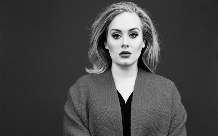 Adele, la chanteuse britannique, le portrait, la photographie, monochrome, la star britannique, chanteurs populaires, Adele Laurie Blue Adkins