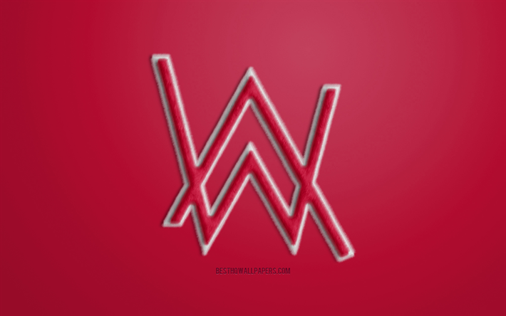 lila alan walker fell-logo, lila hintergrund, alan walker, 3d-logo, creative pelz kunst, alan walker-emblem, norwegische dj