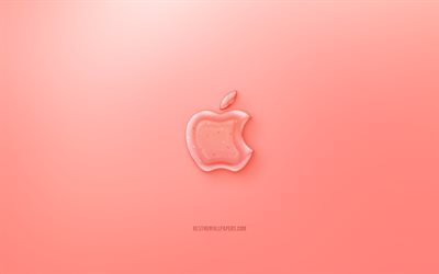 apple 3d-logo, roter hintergrund, apple jelly-logo, apfel-emblem, kreative 3d-technik, apple