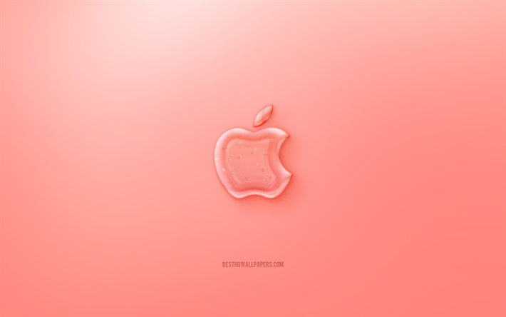Apple logo en 3D, fondo rojo, Apple jelly logotipo, emblema de Manzana, creativo, arte 3D, Apple