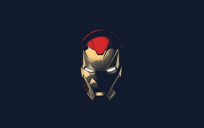 4k, IronMan, sfondo blu, supereroi della DC Comics Iron Man, opere d&#39;arte, IronMan Casco