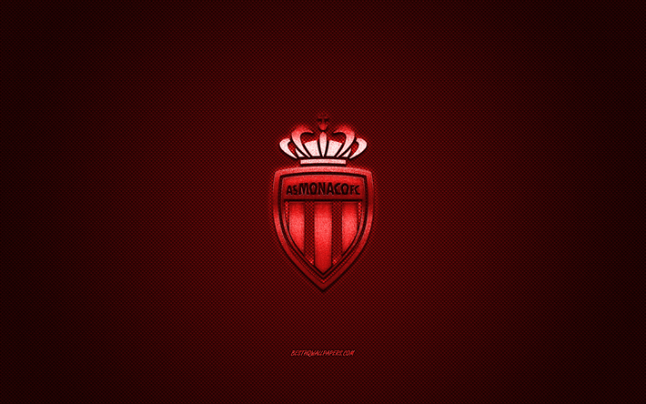 AS Monaco, French football club, Ligue 1, red logo, red carbon fiber background, football, Monaco, France, AS Monaco logo