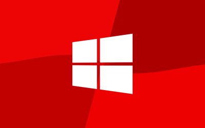 4k, Windows 10 logo rosso, Microsoft logo, minimal, OS, rosso, sfondo, creativo, Windows 10, opere d&#39;arte, Windows 10 logo