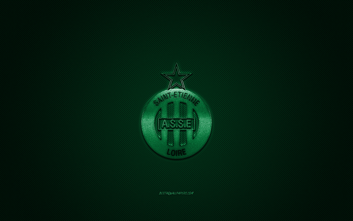 Saint-Etienne, Fransız Futbol Kul&#252;b&#252;, 1 İzle, Yeşil logo, Yeşil karbon fiber arka plan, futbol, Fransa, AS Saint-Etienne logosu