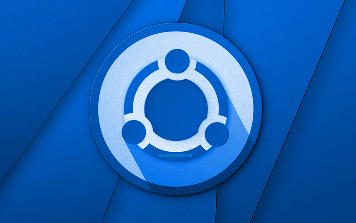 Ubuntu logo bleu, 4k, cr&#233;atif, Linux, bleu mat&#233;riel de conception, logo Ubuntu, marques, Ubuntu