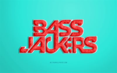 Kırmızı Bassjackers Logo, mavi arka plan, 3D logo, yaratıcı k&#252;rk sanat, Bassjackers amblemi, Hollandalı DJ, Bassjackers Bassjackers, Marlon Flohr, Ralph van Hilst