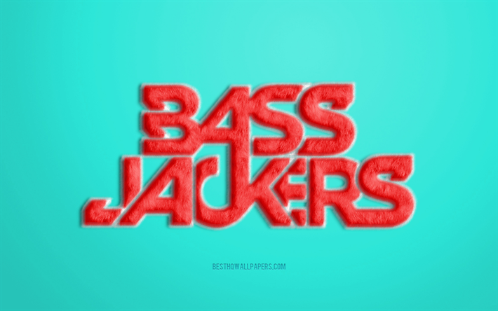 Rosso Bassjackers Logo, sfondo blu, Bassjackers logo 3D, creativo pelliccia arte, Bassjackers emblema, il DJ olandese, Bassjackers, Marlon Flohr, Ralph van Hilst