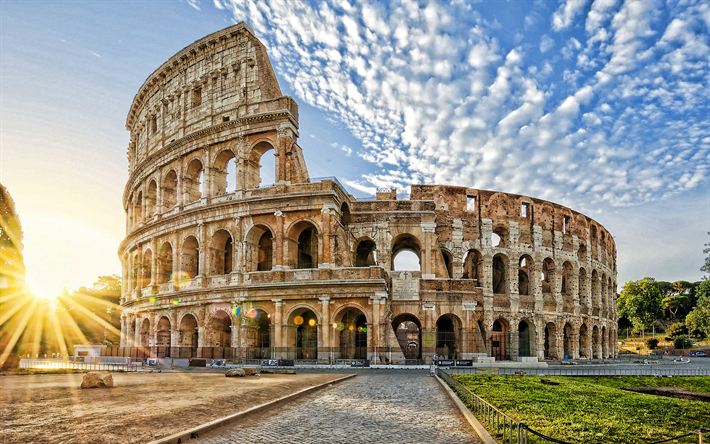 Colosseum, Rome, morning, sunrise, Flavian Amphitheatre, Rome landmark, Italy, Amphitheatre