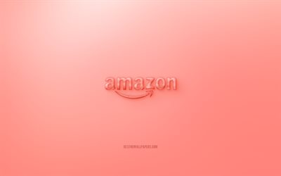 Amazon 3D logo, kırmızı bir arka plan, Amazon jelly logo, Amazon amblemi, yaratıcı 3D sanat, Amazon