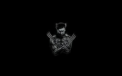 Logan, m&#237;nimo, 4k, superh&#233;roes, DC Comics, Wolverine, obras de arte, fondo negro