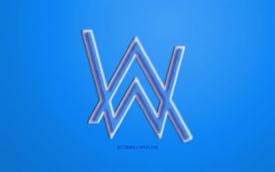 Blu Alan Walker Logo, sfondo blu, Alan Walker logo 3D, creativo pelliccia arte, Alan Walker emblema, norvegese DJ, Alan Walker