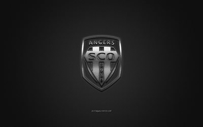 Angers SCO, Clube de futebol franc&#234;s, Liga 1, Logotipo prateado, Cinza de fibra de carbono de fundo, futebol, Angers, Fran&#231;a, Angers SCO logotipo