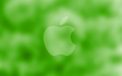 Apple green logo, 4k green blurred background, Apple, minimal, Apple logo, artwork