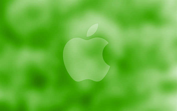 A Apple logotipo verde, 4k verde de fundo desfocado, Apple, o m&#237;nimo de, Log&#243;tipo da Apple, obras de arte