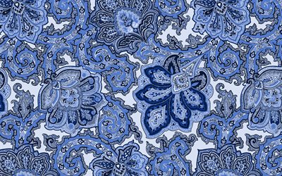Sininen koriste tekstuuri, Kukka sininen ornamentti, rakenne kukka kuvioita, retro kukka rakenne, kukka Sininen tausta, Sininen retro kukka tausta
