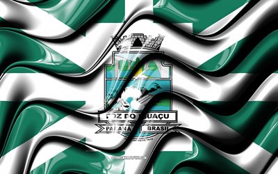 Foz do Iguacu Lippu, 4k, Kaupungeissa Brasiliassa, Etel&#228;-Amerikassa, Lipun Foz do Iguacu, 3D art, Foz do Iguacu, Brasilian kaupungeissa, Foz do Iguacu 3D flag, Brasilia