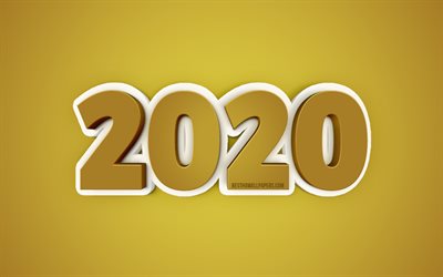 2020 Fond d&#39;Or, d&#39;Or 2020 3D, fond, cr&#233;atif, art 3D, bonne et Heureuse Ann&#233;e &#224; 2020, &#224; 2020 concepts, 2020 Nouvel An