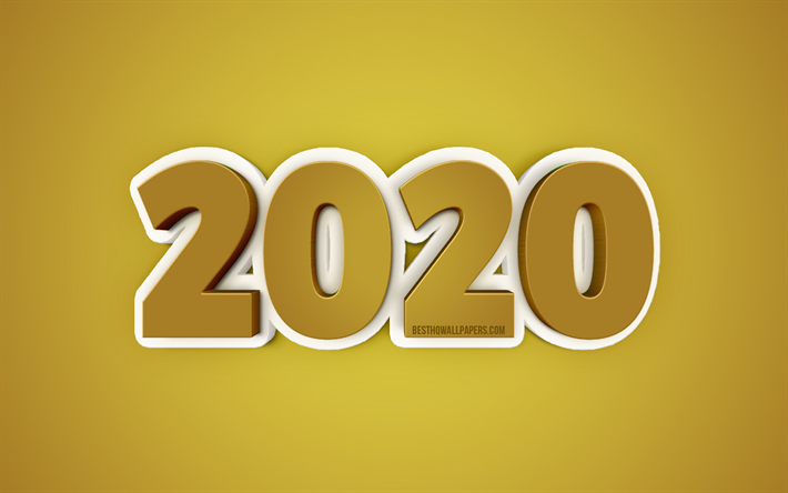2020 Fond d&#39;Or, d&#39;Or 2020 3D, fond, cr&#233;atif, art 3D, bonne et Heureuse Ann&#233;e &#224; 2020, &#224; 2020 concepts, 2020 Nouvel An