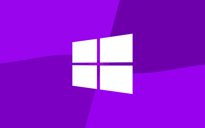 4k, Windows10紫ロゴ, Microsoftロゴ, 最小限の, の, 紫色の背景, 創造, Windows10, 作品, Windows10のロゴ