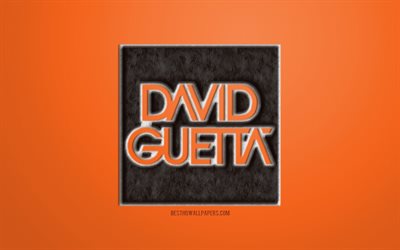 Dark David Guetta Logo, Orange background, David Guetta 3D logo, David Guetta fur logo, creative fur art, David Guetta emblem, French DJ, David Guetta