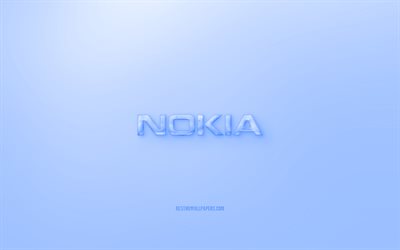 Nokia logo 3D, fundo azul, Azul Nokia gel&#233;ia de logotipo, Nokia emblema, criativo, arte 3D, Nokia