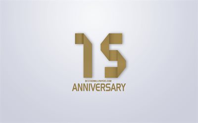 15 Aniversario, Aniversario de oro de origami de Fondo, arte creativo, 15 A&#241;os, Aniversario, oro origami de letras, 15 Aniversario del signo, Aniversario de Fondo