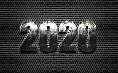 Happy New Year 2020, metal mesh texture, 2020 metal background, creative 2020 art, 2020 concepts, new 2020, metal numbers