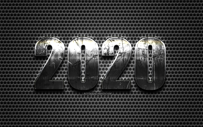 Felice Nuovo Anno 2020, metallo, maglia di trama, il 2020, sfondo, creativo 2020 arte, 2020 concetti, entro il 2020, metallo numeri