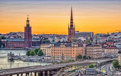 Stockholm, capital of Sweden, Gamla stan, The Town between the Bridges, evening, sunset, swedish city, Stockholm cityscape, Sweden