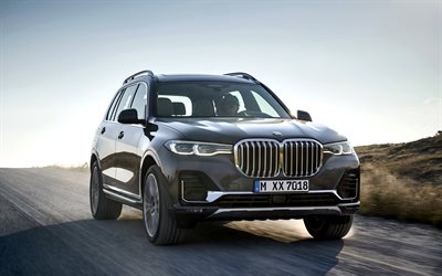 BMW X7, 2019, G07, front view, exterior, gray luxury SUV, X7 G07, new gray X7, german cars, BMW