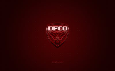 Dijon FCO, French football club, Ligue 1, Red logo, Red carbon fiber background, football, Dijon, France, Dijon FCO logo