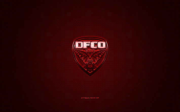 Dijon FCO, French football club, Ligue 1, Red logo, Red carbon fiber background, football, Dijon, France, Dijon FCO logo