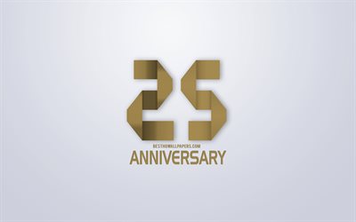 25 Aniversario, Aniversario de oro de origami de Fondo, arte creativo, de 25 A&#241;os de Aniversario, el oro de origami de letras, 25 Aniversario signo, Aniversario de Fondo