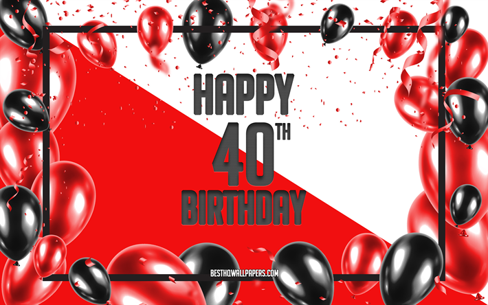 嬉しい40歳の誕生日, お誕生日の風船の背景, 赤誕生の背景, 40お誕生日おめで, 赤黒の風船, 40年に誕生日, カラフルな誕生日のパターン, お誕生日おめで背景